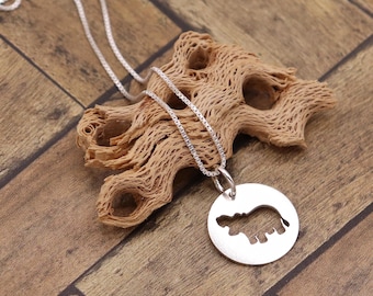 Sterling Silver Hippo Necklace, Round Animal Pendant, Minimal Wildlife Jewelry Gift for Her