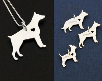 Doberman necklace sterling silver dog breeds pendant w/ Heart - Love Pet Jewelry Italian chain Women Best Cute Gift , engrave Memorial Gift