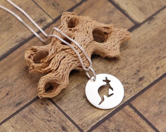 Sterling Silver Kangaroo Necklace, Round Animal Pendant, Gift for Nature Lovers