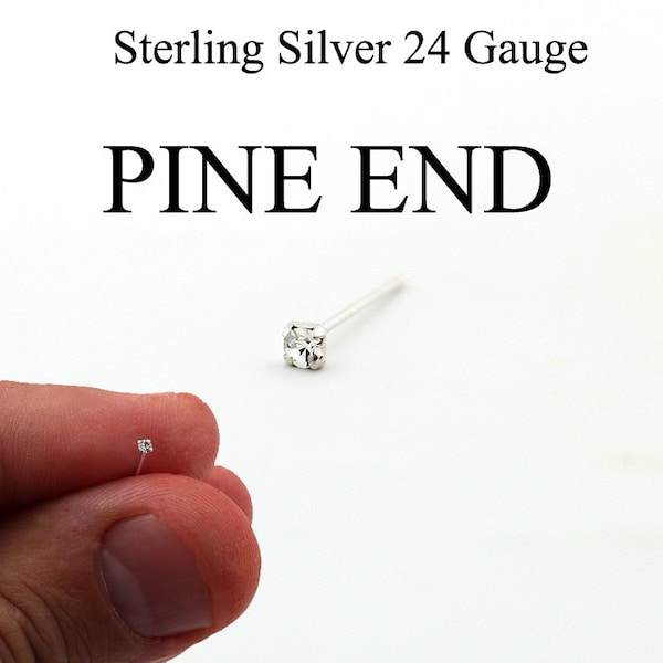 Sterling Silver nose ring Nose stud silver nose ring with Clear white gem clear stone nose stud Ring (N-15)