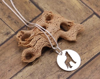 Sterling Silver Wolf Necklace, Round Animal Pendant, Minimal Wildlife Jewelry Gift for Her