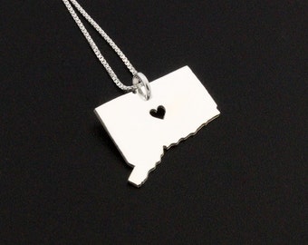 Connecticut necklace sterling silver Personalized Connecticut state necklace with heart comes with 925 Box Style chain LOVE CONNECTICUT GIFT