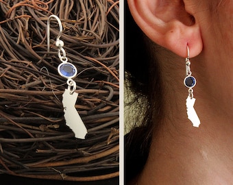 CHOOSE STATE & BIRTHSTONE earrings state with birthstone All States are available - Hometown jewelry - birthday gift - quantity is one Pair