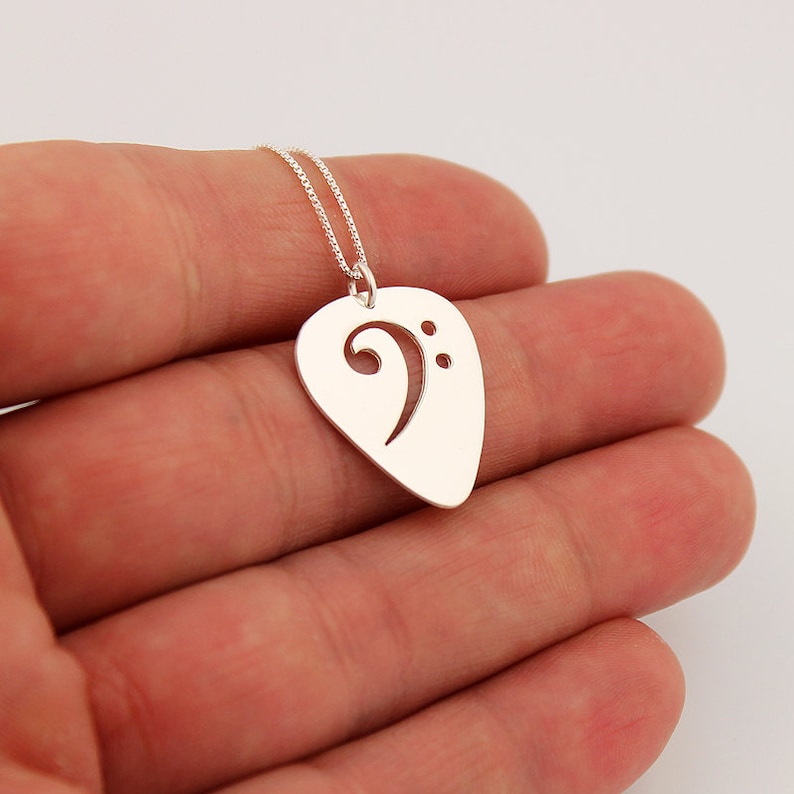 Guitar Pick Necklace Sterling Silver Bass Clef F Clef Necklace Etsy