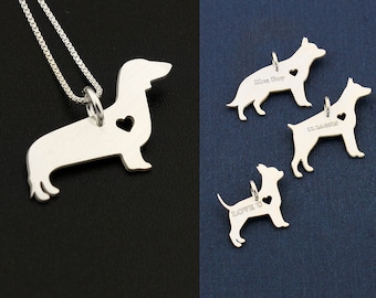 Dachshund necklace sterling silver dog with heart dog breeds pendant Love Pet Jewelry Italian box chain  brushed matte finish Best Gift