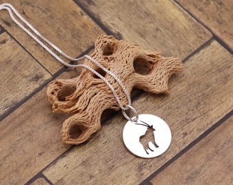 Sterling Silver Gazelle Necklace, Round Antelope Pendant, Minimal Wildlife Jewelry Gift for Her