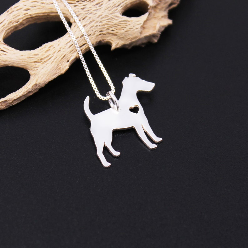 Smooth Fox Terrier necklace sterling silver dog breeds pendant w/ Heart Love Pet Jewelry Italian chain Women Best Cute Gift Personalized image 1