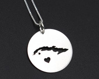 Cuba Map Necklace in Silver – Personalized Engraved Necklace for Women – Custom Name Date Jewelry Gift