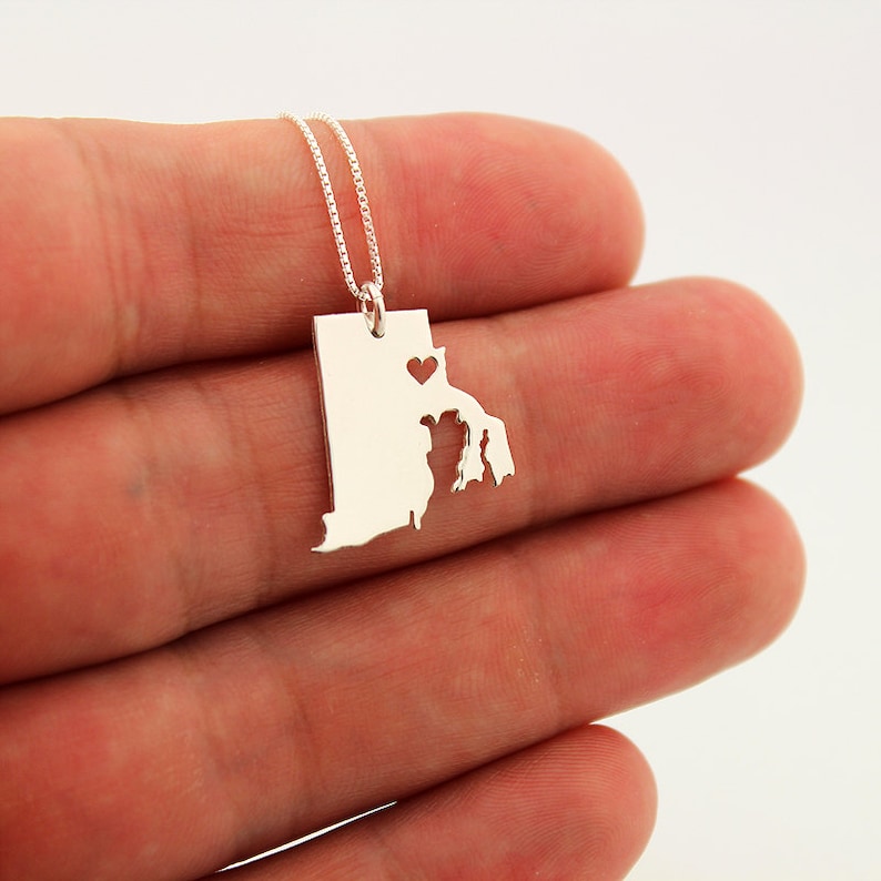 Rhode Island necklace personalized engraveable sterling silver i love Rhode Island state necklace with heart Hometown jewelry Gift