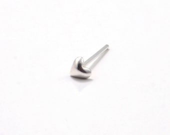 Silver nose stud Heart design 24 gauge silver nose stud ring pin end (N-12)