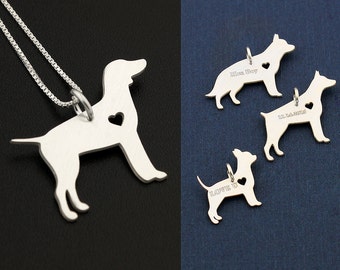 German Pointer necklace sterling silver dog breeds pendant w/ Heart - Love Pet Jewelry Italian chain Women Best Cute Gift , personalized