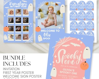 Editable Spooky One Birthday Invitation Bundle, Hawaiian Lei Theme (Digital Download)