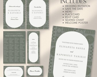 Editable Fijian Masi Wedding Invitation Bundle | Canva Suite (Digital Download)