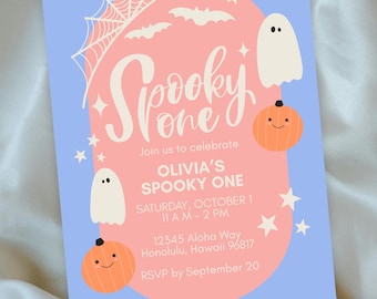 Editable Spooky One Birthday Invitation, Hawaiian Theme (Digital File)