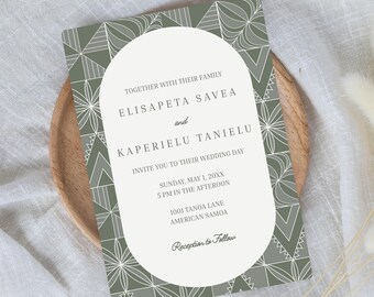 Editable Tongan Ngatu Wedding Invitation Template | Polynesian Floral Design (Digital Download)