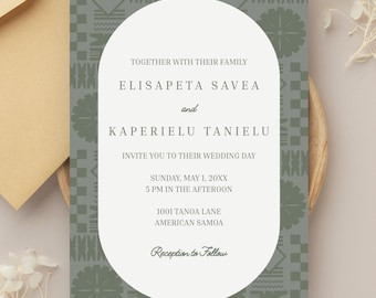 Editable Fijian Masi Wedding Invitation Template | Polynesian Floral Design (Digital Download)