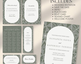 Editable Tongan Masi Wedding Invitation Bundle | Canva Suite (Digital Download)