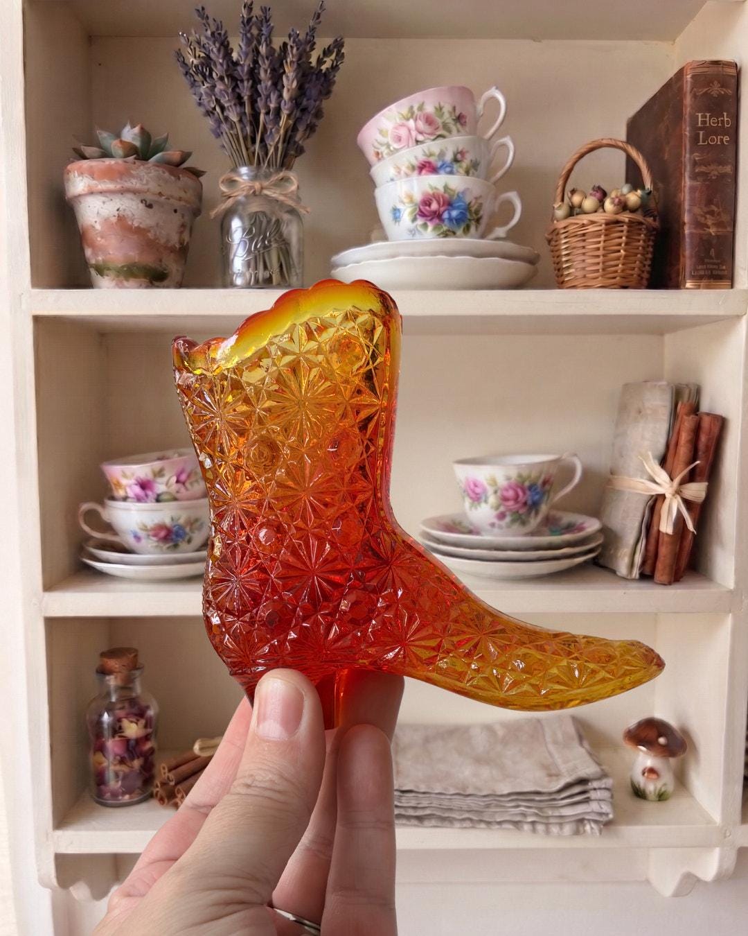 USA  ヴィンテージ　ブーツ　飾り物 Cowboy Boot Glass Figurine - Etsy