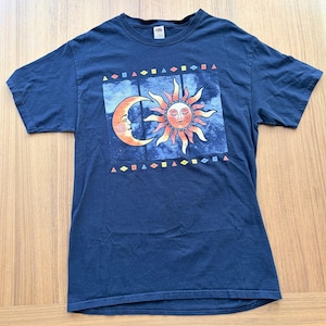 Celestial Sun and Moon Graphic Tee, Retro 90s Style, Navy, Whimsigoth, Size M