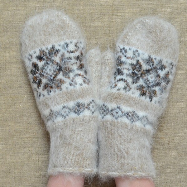 Womens Goat fluff wool mittens