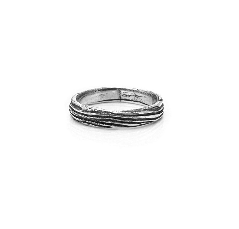 Small Driftwood Sterling Silver Band 3.5mm image 2