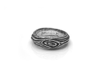 Sterling Silver Band with Hand-Carved Driftwood Motif