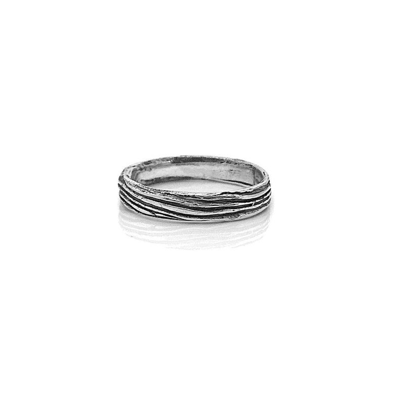 Small Driftwood Sterling Silver Band 3.5mm image 1