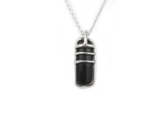 Large Black Tourmaline One of a Kind, Silver Necklace