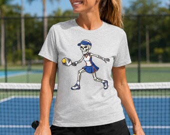 Skeleton Pickleball Player Tee | Sports Skull Graphic Shirt