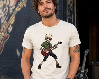 Skeleton Playing Electric Guitar T-Shirt | Rock Music Skull Tee