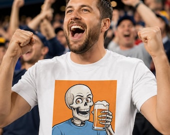Koszulka z piwem Skeleton Cheers | Koszulka z grafiką Skull Drinking Beer