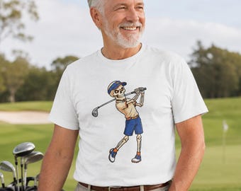 Skeleton Golfer T-Shirt | Cartoon Skull Golf Swing Tee