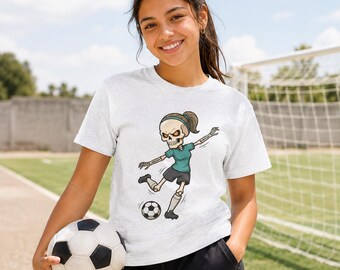 Skull Soccer Girl T-Shirt | Female Soccer Player Skeleton Graphic Tee
