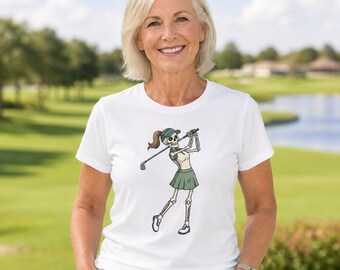 Skeleton Female Golfer Tee | Golf Skull Swing Graphic Shirt
