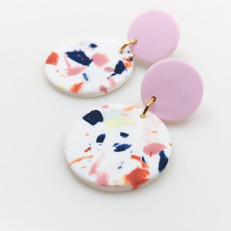 Boucles d'oreilles TERRAZZO Rose pâle / marine