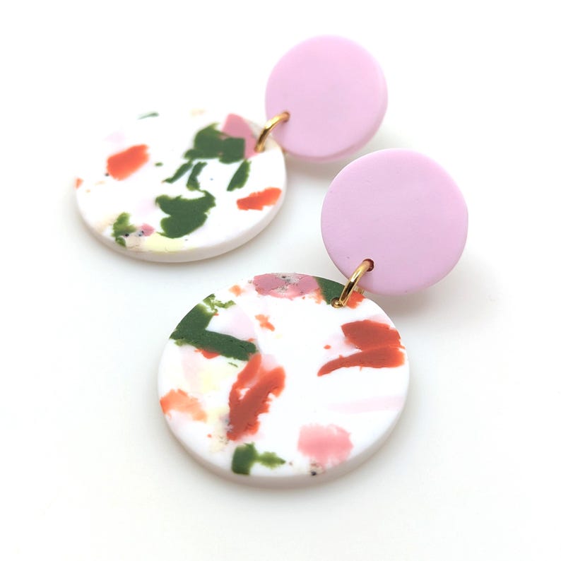 Boucles d'oreilles TERRAZZO rose / olive