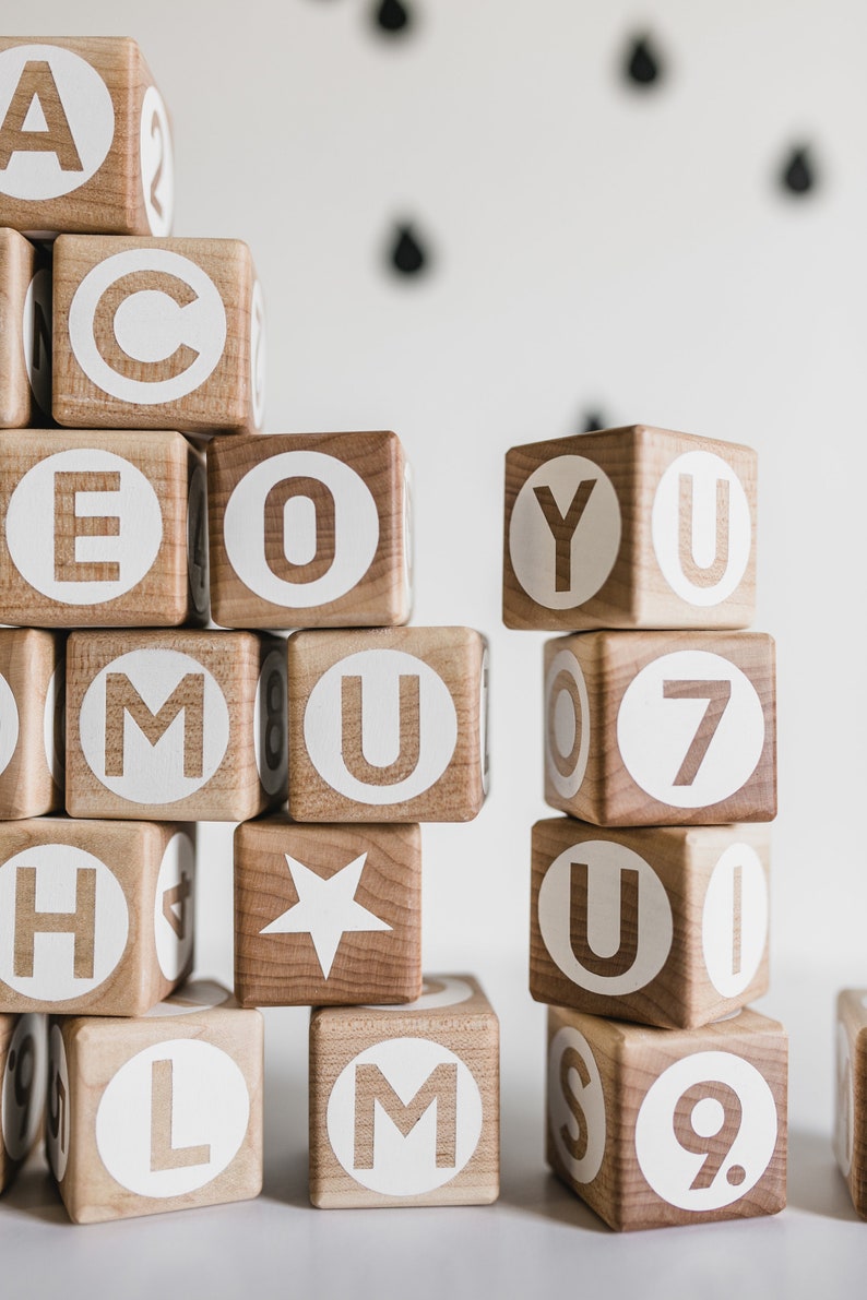 26 Alphabet blocks with Numbers and Math Symbols ABC 123 Wooden Stacking Building Counting Math Baby Scandinavian Minimal Birthday gift
