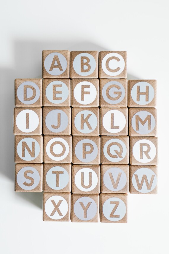 26 Alphabet Blocks Abc Wooden Toy Building Wood Gift Baby School Early Learning