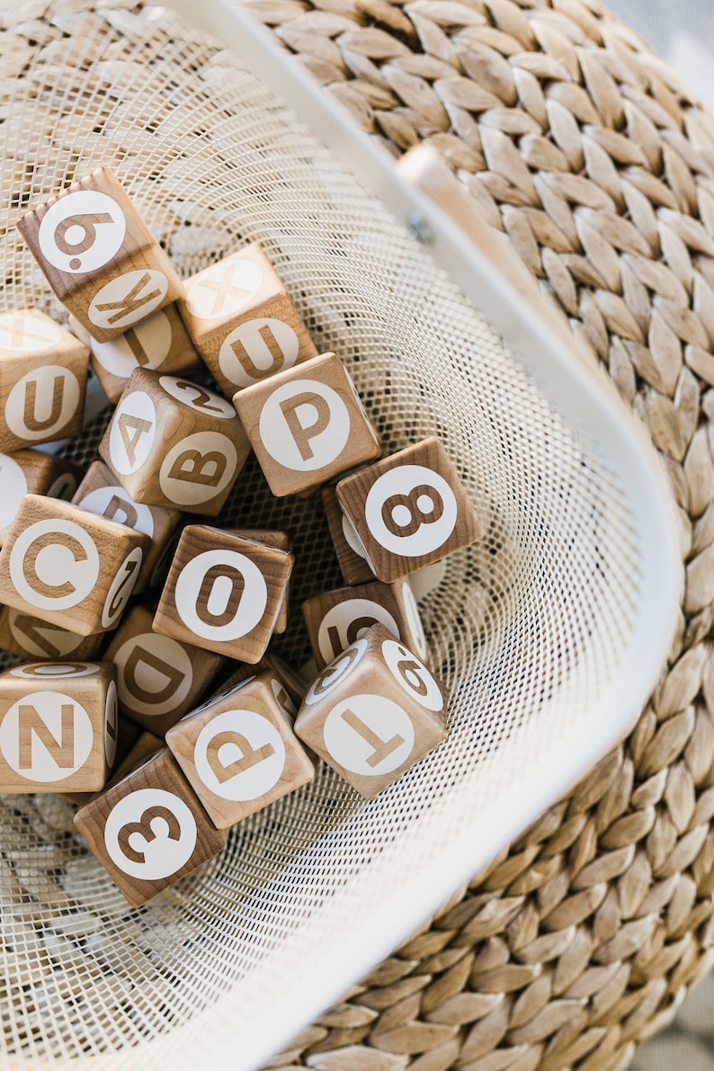 26 Alphabet blocks with Numbers and Math Symbols ABC 123 Wooden Stacking Building Counting Math Baby Scandinavian Minimal Birthday gift