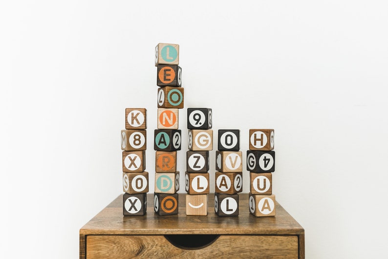 26 Alphabet blocks with Numbers and Math Symbols ABC 123 Wooden Stacking Building Counting Math Baby Scandinavian Minimal Birthday gift