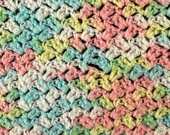 Handmade Crochet Crib Blanket Multicolor Pastel Pink Blue Yellow Stroller Throw