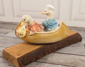 Vintage Otagiri Japan Musical Ducks in Rowboat Ceramic Figurine Music Box