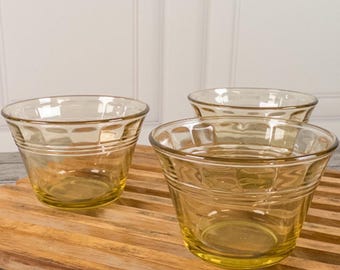 Vintage Yellow Glass Custard Cups Set of 3 Made in Mexico Amber Prep Bowls