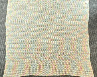 Handmade Crochet Baby Blanket Multicolor Pastel Pink Blue Yellow Crib Stroller