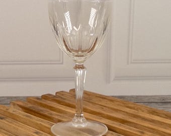 Vintage Crystal Wine Glass Faceted Stem Wedge Cut Tulip Bowl Single Stemware