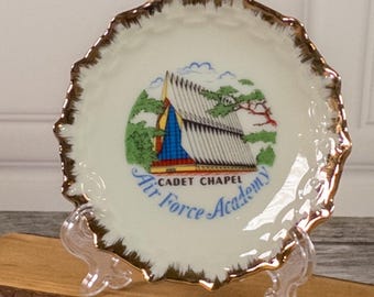 Vintage Enco Japan Air Force Academy Cadet Chapel Mini Plate Souvenir Gold Trim
