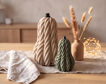 Butternut squash decoration set of 2 made with a 3D printer, autumn table decoration with rope texture, modern Scandinavian autumn decoration in beige and olive green