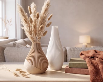 Decorative vase, modern vase for dried flowers and pampas grass, 11 cm in beige or 17.8 cm in white, also available as a set of 2, minimalist
