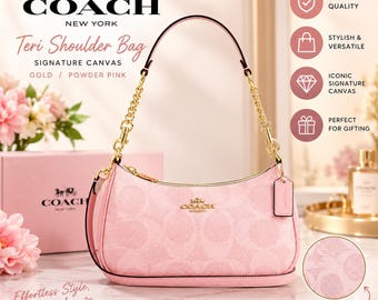 COACH Teri Shoulder Bag Powder Pink Signature Canvas CAL51