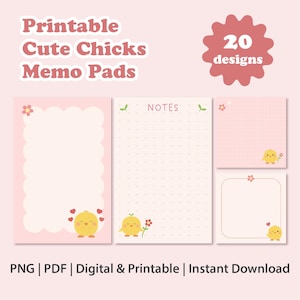 Pack de Notas Digitales Pollito Kawaii para GoodNotes, Bloc de Notas Bebe para iPad, Lista de Tareas Coquette Rosa